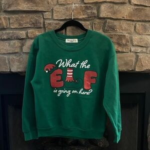 Green and red sparkly Christmas Elf Sweatshirt. Size Medium